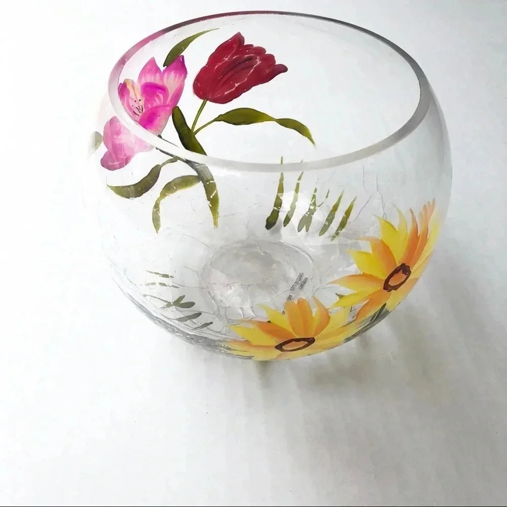 Handpainted Floral Glass Bowl